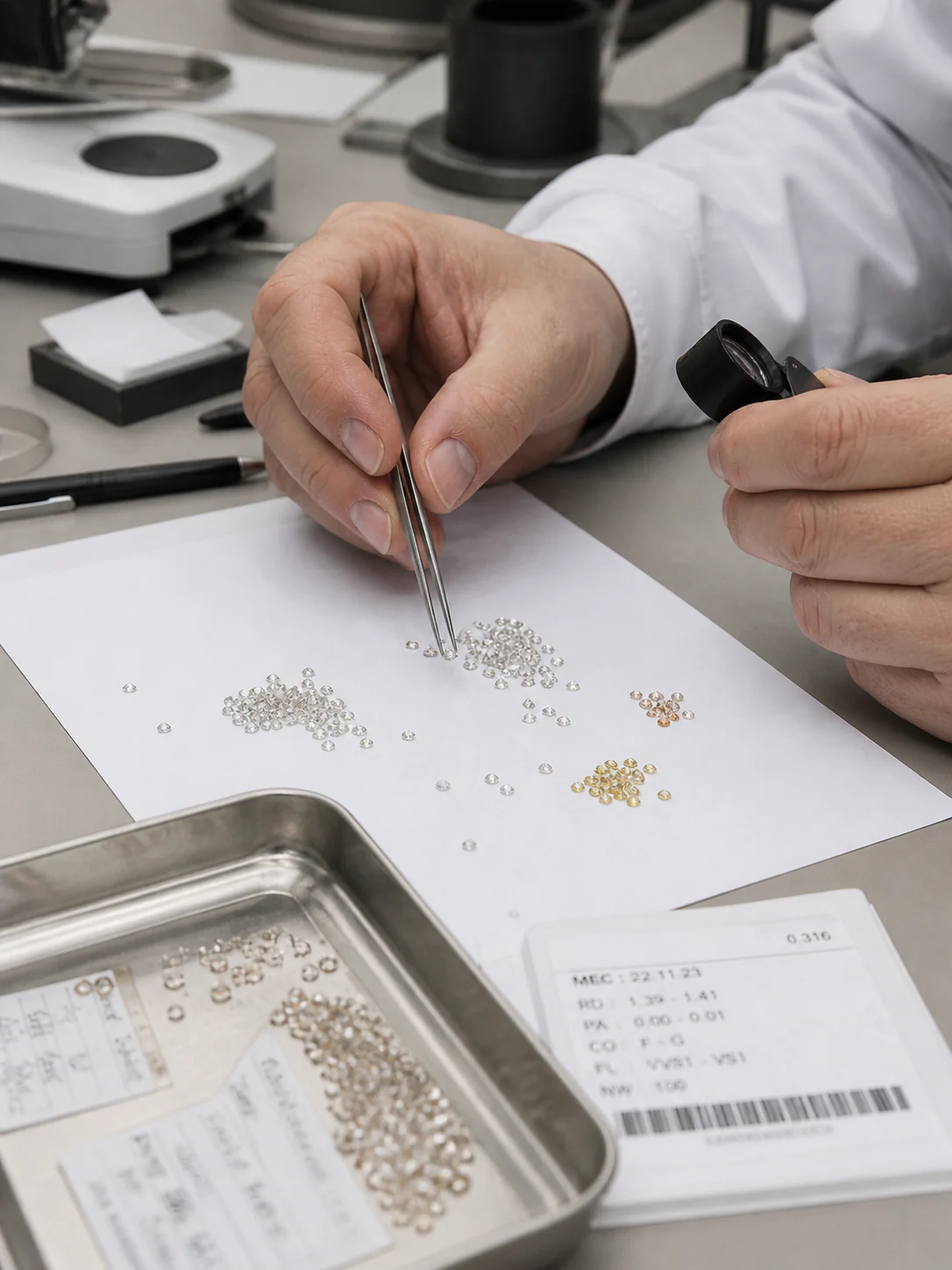 Gemstones selected by hand with tweezers during SIRO quality review